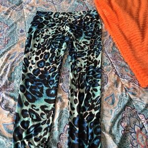 Teal & Black Leopard Print Stretch Pants